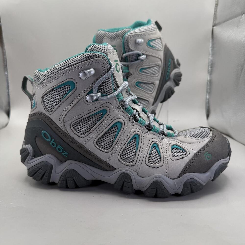 Oboz Sawtooth II Mid Hiking Shoes Womens Size 8.5 Gray Teal Trail Sneakers